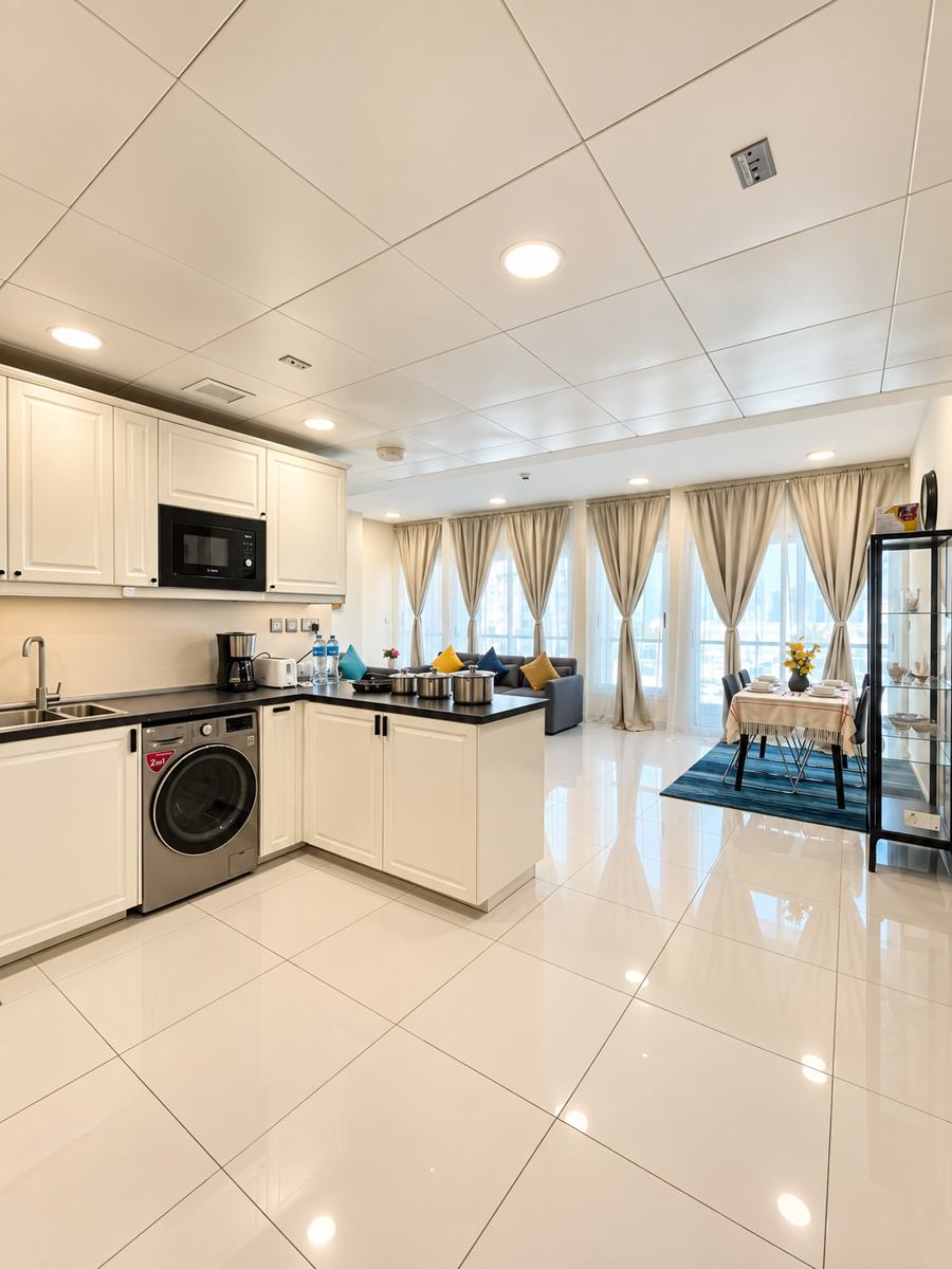 Open kitchen and living area