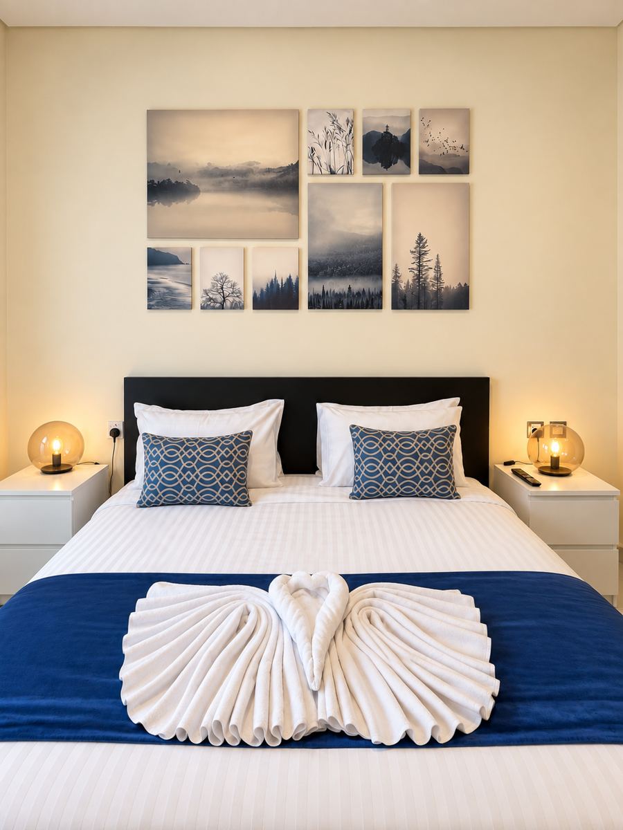 Bedroom with wall art